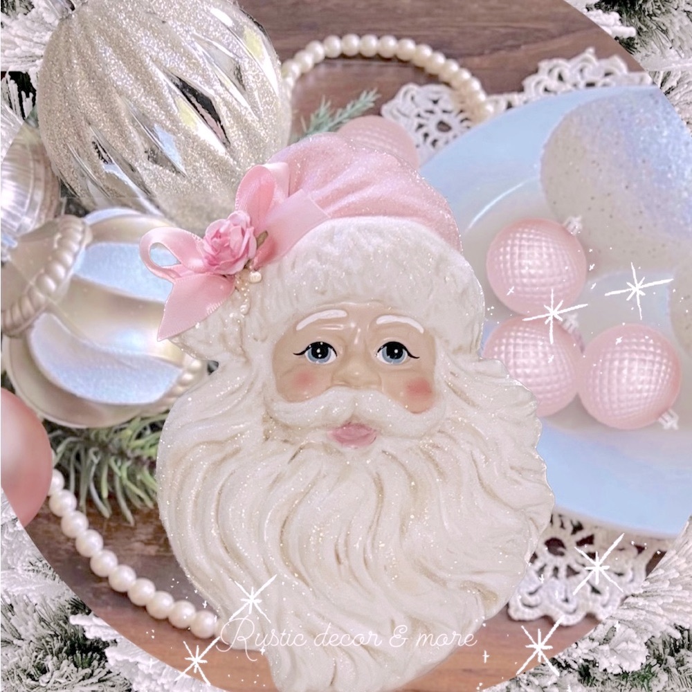 Holiday Pink Hat Vintage Shabby Chic Santa Ornament